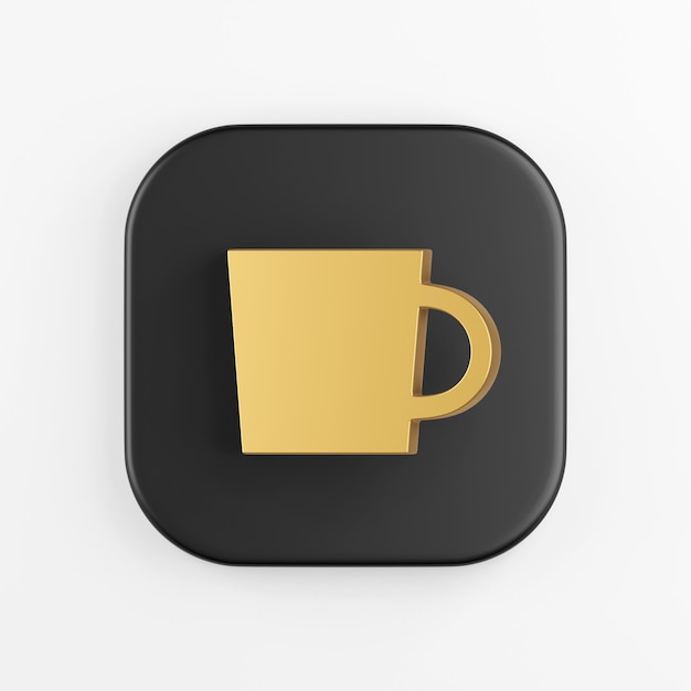 Goldbecher-Symbol im flachen Stil. 3D-Rendering schwarze quadratische Taste, Interface-UI-UX-Element.