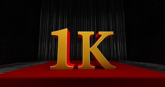 Golden 1k oder 1000 danke, Webbenutzer Danke, feiern Sie von Abonnenten oder Followern und Likes, 3D-Rendering