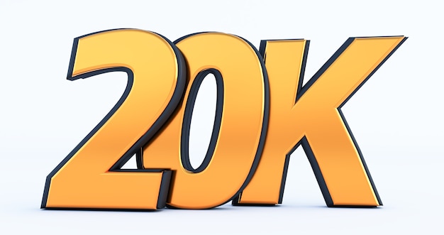 Golden 20k oder 20000 Danke, Web-Benutzer Danke, Abonnenten oder Follower und Likes zu feiern, 3D-Rendering