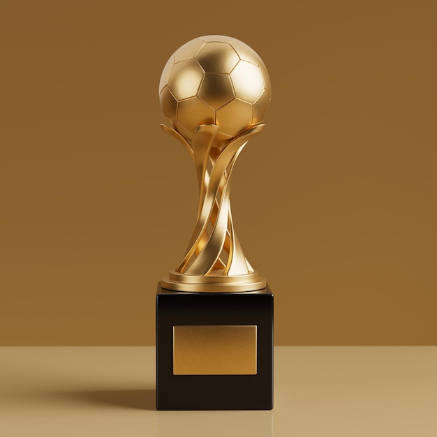 Golden Award Trophy mit goldenem Fußballsoccerball 3D-Rendering