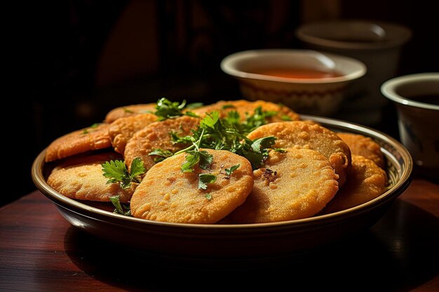 Foto golden bajra kachori comida frita tradicional indiana kachori fotografia de imagem