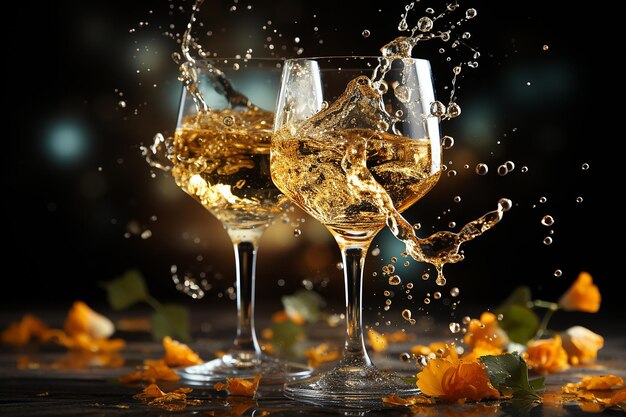 Golden Champagne Fizz em uma taça de cristal