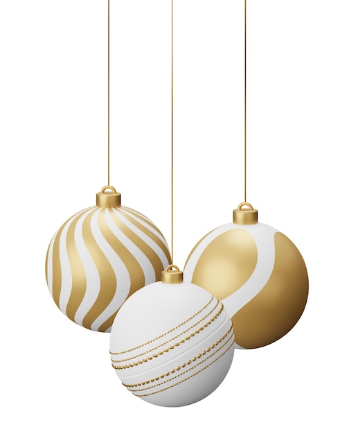 Golden Cricket Hanging Christmas Balls 3d muestra una ilustración aislada sobre un fondo blanco