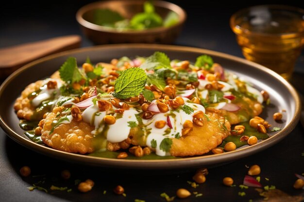 Foto golden crispy boondi dahi puri la popular fotografía de imágenes rápidas de dahi pori