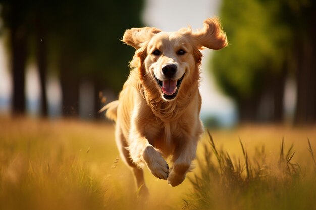 El golden delight retriever disfruta de una carrera enérgica en el campo