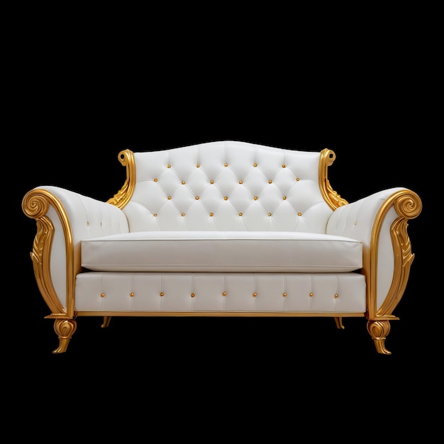 Golden Elegance 8K Weißes Sofa auf schwarzem Hintergrund
