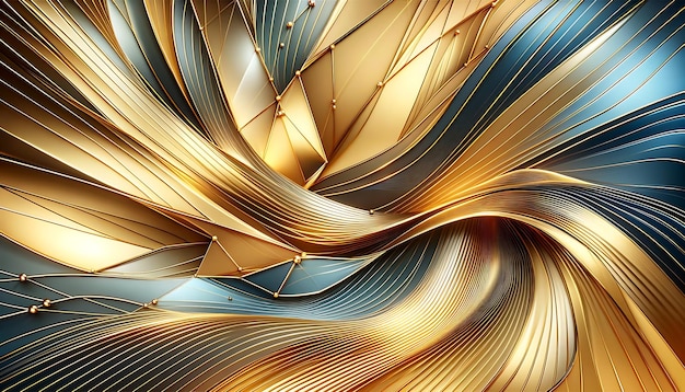 Golden Elegance Desenhos abstratos de polígono dourado liso Ondas em cor dourada e azul