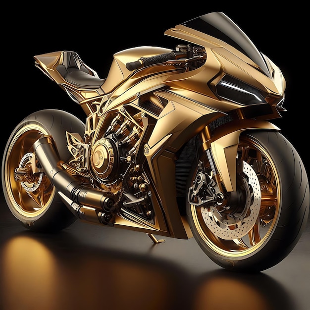 Golden Fast Sports Bike Futuristic Sports Bike Concept Inteligência Artificial Gerativa