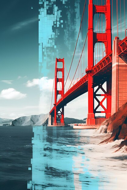 Golden Gate Bridge em 3D e vermelho e azul