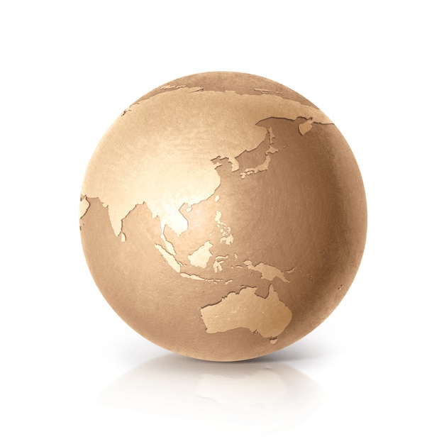 Golden Globe 3D illustration Asia & Australia map on white isolated