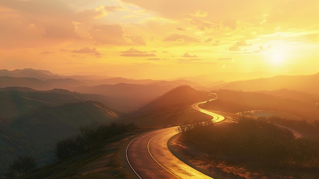 Golden Glow Sunset Horizon Drive Carreteras y paisajes tranquilos Imagen