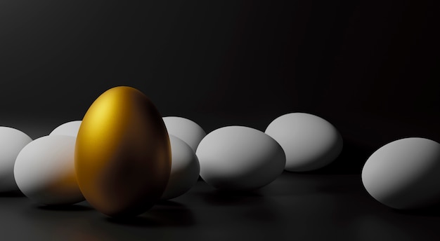 Golden Goose Eggs auf Papier schwarz Hintergrund mit Kopie Raum 3d rendern