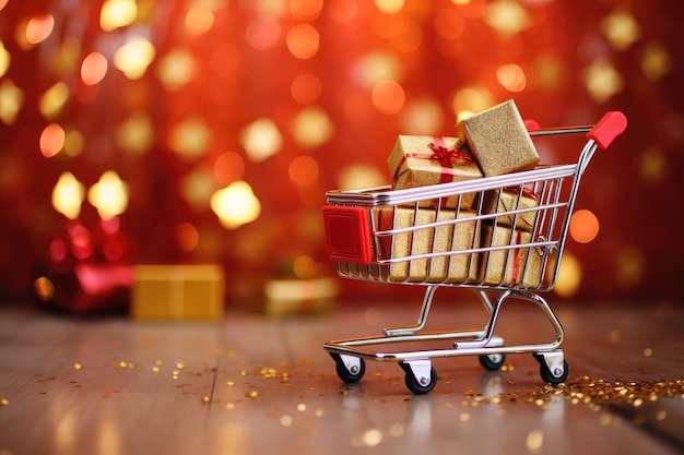 Golden Holiday Shopping Spree con regalos brillantes y alegría festiva Celebrar con estilo AI generativa