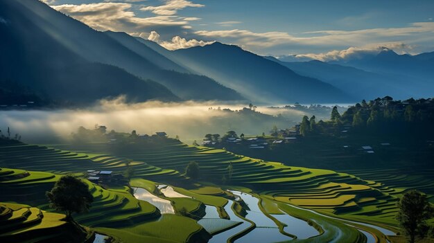 Golden Hour Bliss Tailandia Terrazas de arroz en el atardecer