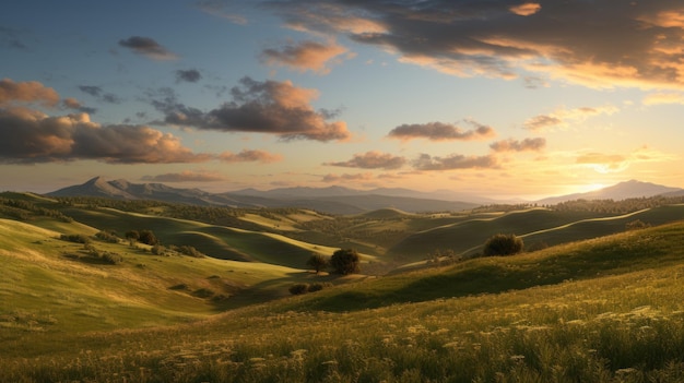 Golden Hour Hill Uma paisagem suave e romântica em resolução 8k