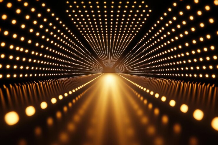 Golden Lights Tunnel Camino al éxito Diseño de iluminación abstracto