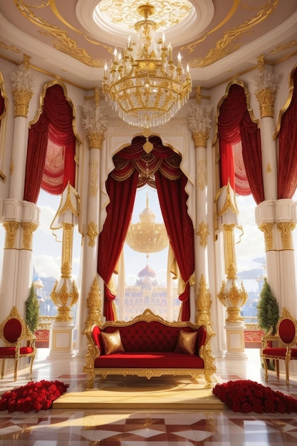 Golden Majesty Viaje a través de un majestuoso palacio de fantasía adornado con opulencia y elegancia