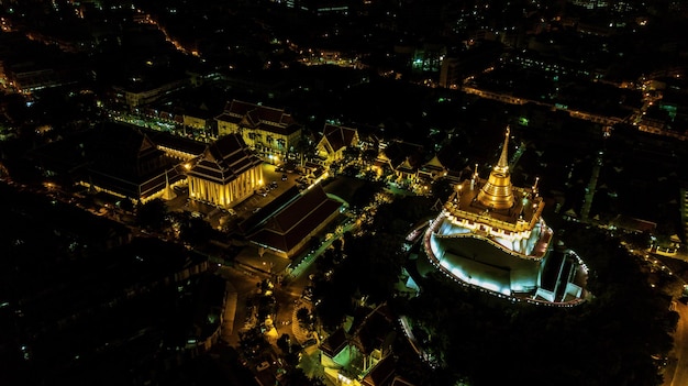 'Golden Mountain' Wat Saket Ratcha Wora Maha Wihan popular atração turística de Bangkok Marcos de bangkok Tailândia vista superior