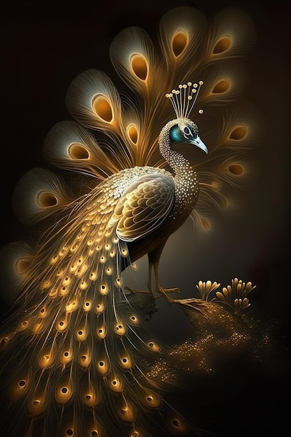 Golden Peacock estilo de lujo oriental IA generativa