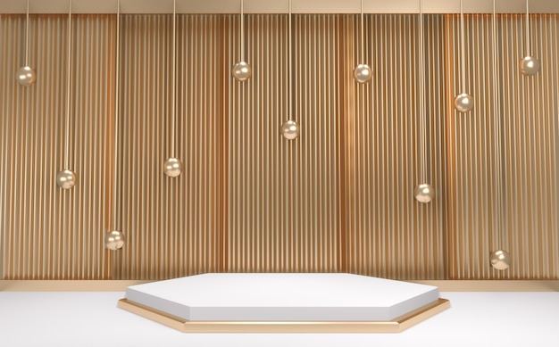 Golden Podium minimalista geométrico abstracto de estilo blanco y dorado Representación 3D