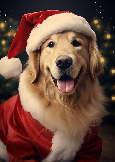 Foto golden retriever als weihnachtsmann verkleidet