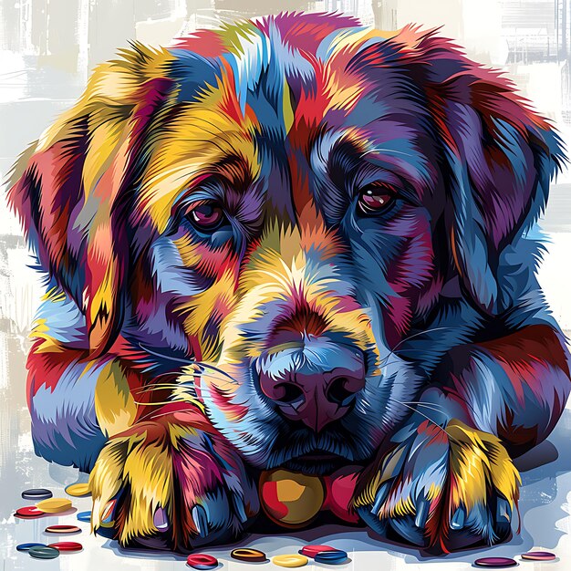 Golden Retriever, cachorro-bombardeiro escocês, em uma encantadora ilustração