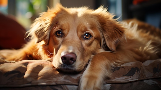 Golden retriever frente a una ventana generativa ai