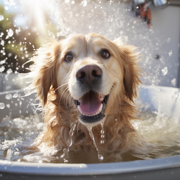 Golden Retriever Hund Badewanne mit Seifenschale Bilder AI generierte Kunst