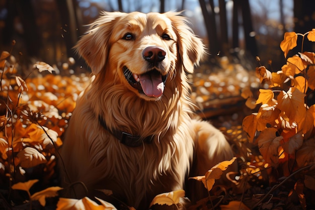 Golden Retriever-Hund im Herbstpark Golden Retriever-Porträt