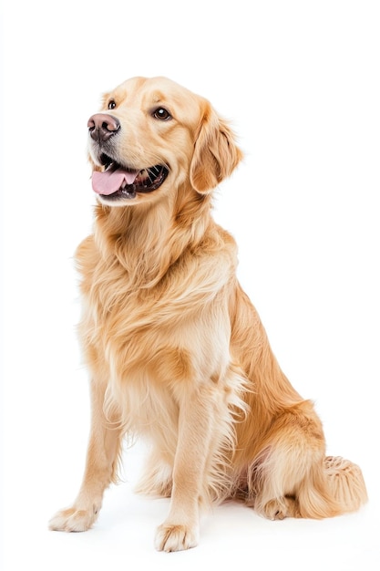 Golden Retriever-Hund isoliert auf weißem Hintergrund Studio-Aufnahme mit glücklichem Ausdruck und Zunge heraus Generative ai