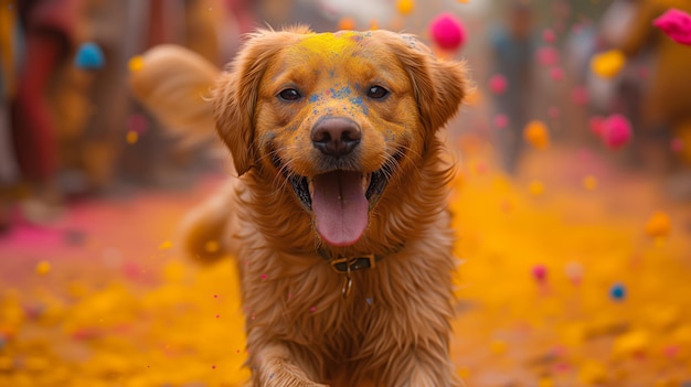 Golden Retriever-Hund mit offenem Mund und gelber Farbe im Gesicht