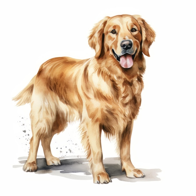 Golden Retriever isolado no fundo branco Ilustração em aquarela