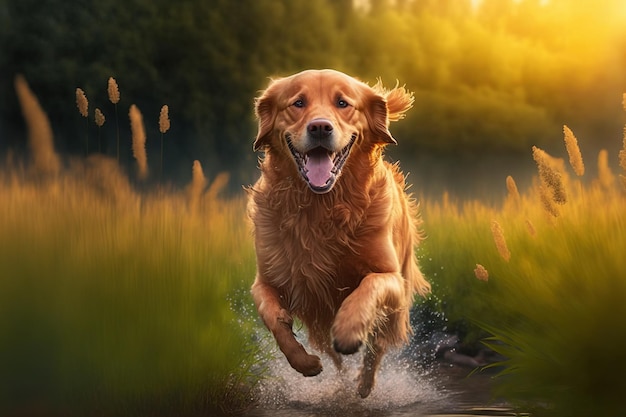 Golden Retriever läuft in der Natur Konzept der Tierpflege, Gesundheit und Haustiere