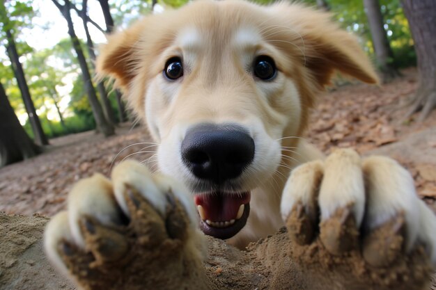 Golden Retriever mit Pfoten im Sand