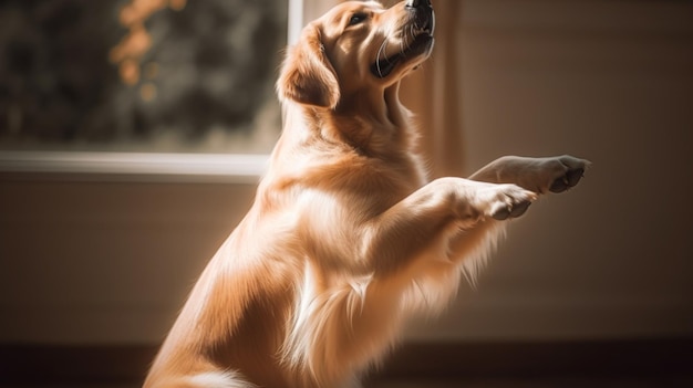 Golden retriever retrato cachorro sentado nas patas traseiras imagem arte gerada por IA