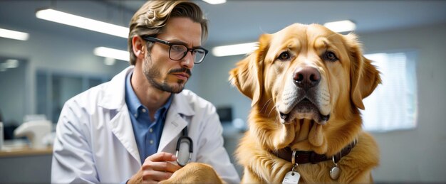 Un golden retriever sano en una cita con el médico