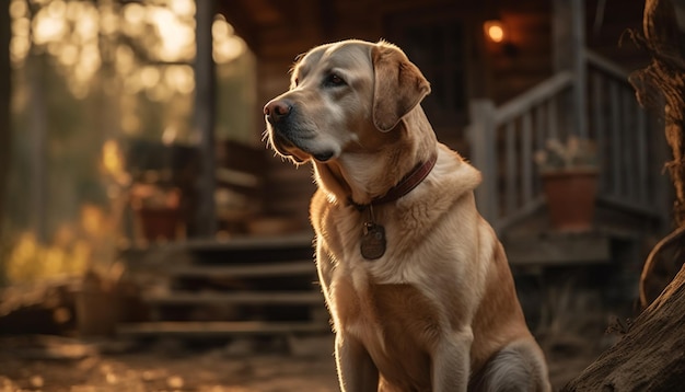 Golden retriever sentado en la hierba luciendo leal generado por IA