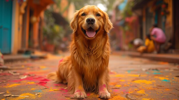 Golden Retriever sentado en el medio de una calle