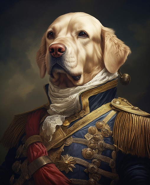 El golden retriever en traje militar retrato perro mascota real