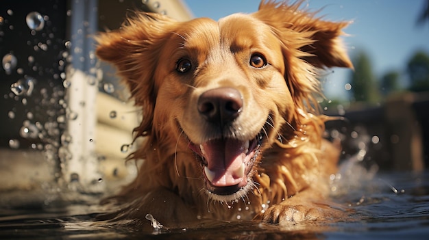 Golden Retriever vor einem Fenstergenerative KI