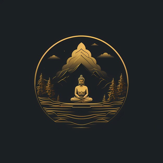 Foto golden serenity un logotipo 2d con un simple tema dorado y negro