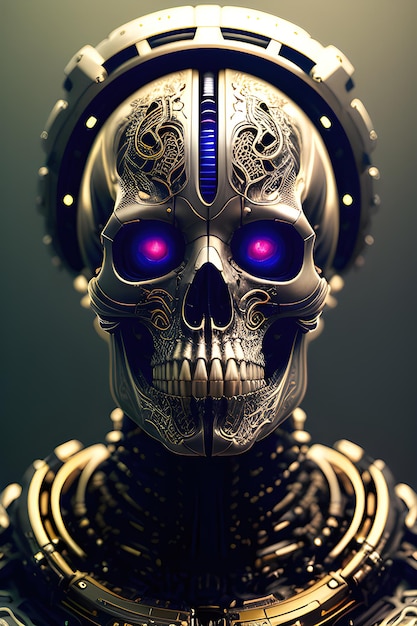 Golden Skull Realistisches biomechanisches Android-Meisterwerk