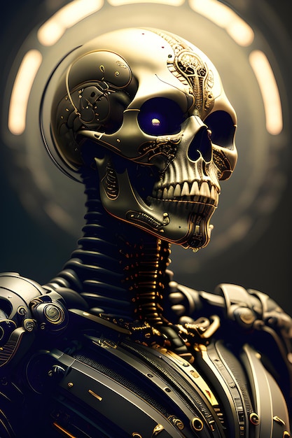 Golden Skull Realistisches biomechanisches Android-Meisterwerk