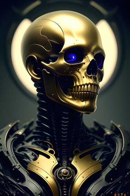 Golden Skull Realistisches biomechanisches Android-Meisterwerk