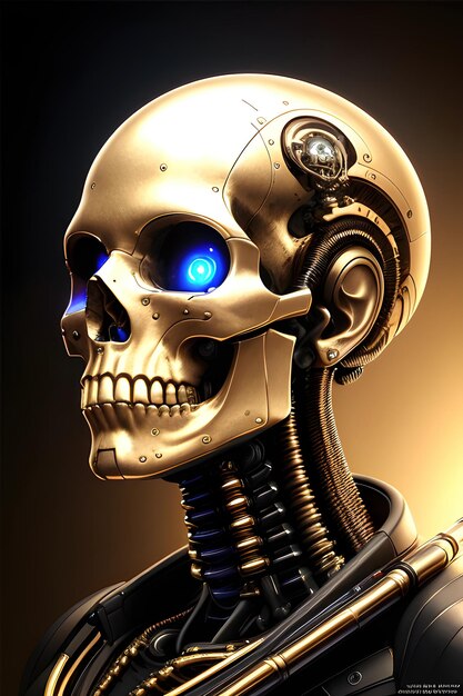 Golden Skull Realistisches biomechanisches Android-Meisterwerk