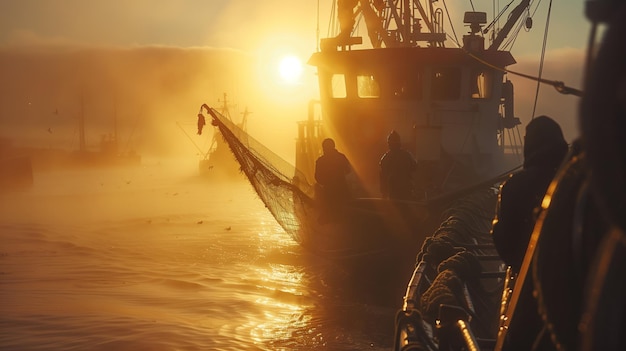 Golden Sunrise Fisherman's Netzaufnahme