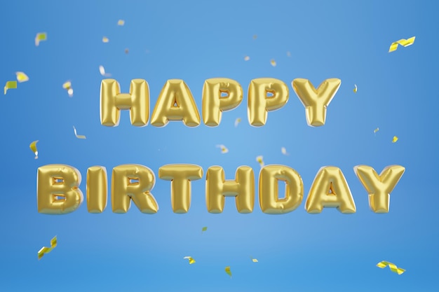 Golden Text alles Gute zum Geburtstag Blauer Hintergrund mit goldenen Bändern verstreut around.3d Rendering.