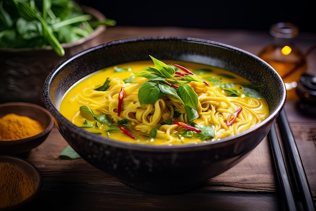 Golden Turmeric Noodle Miso Sopa Receita Vegana Alimentação