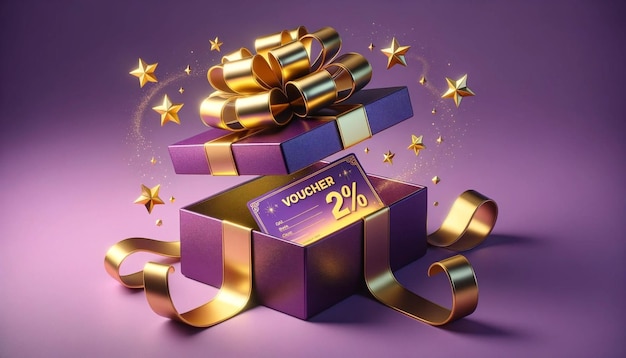 Golden Voucher Surprise Elegant Gift Box com 2 Cartões de Desconto