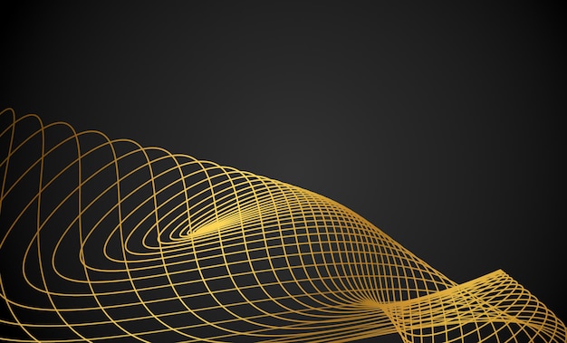 Goldene abstrakte Linien, Wellen und Kurven auf schwarzem Hintergrund Banner Kopierbereich